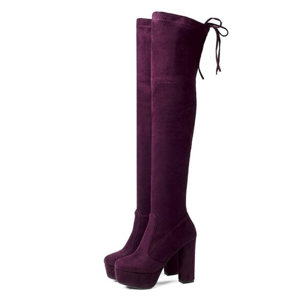 Women's suede stretch platform high heeled thigh high boots sexy tall boots for winter - Image 16