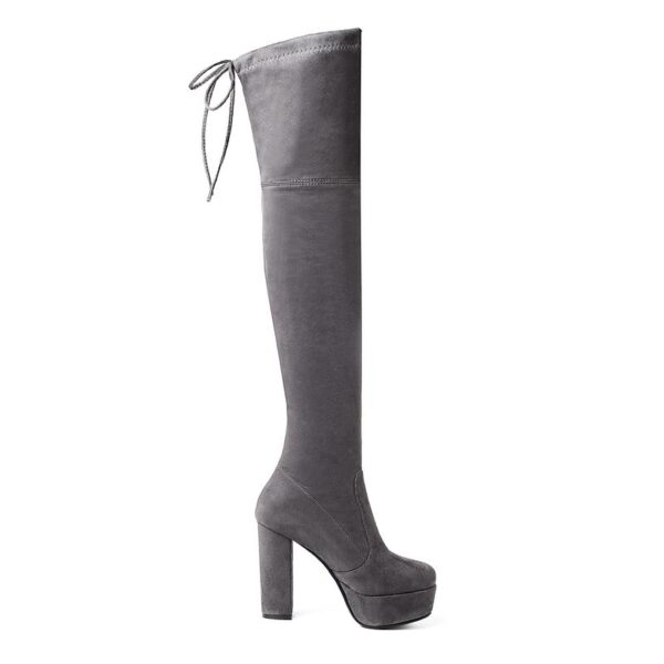 Women's suede stretch platform high heeled thigh high boots sexy tall boots for winter - Image 19