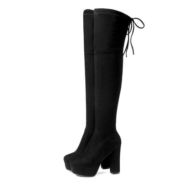 Women's suede stretch platform high heeled thigh high boots sexy tall boots for winter - Image 26