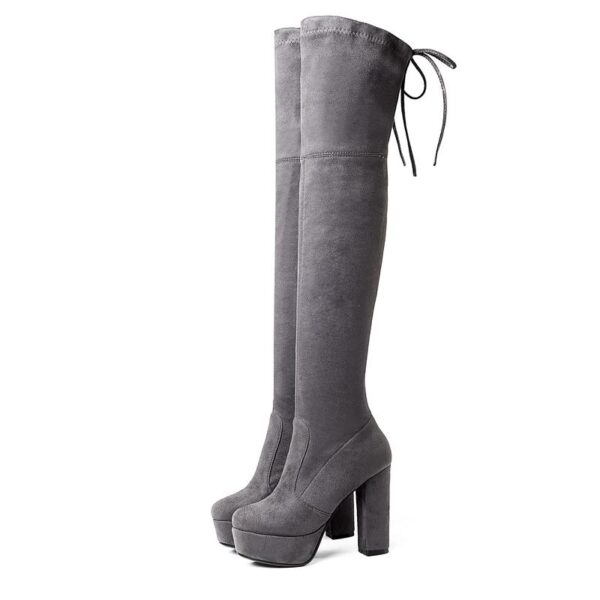 Women's suede stretch platform high heeled thigh high boots sexy tall boots for winter - Image 20