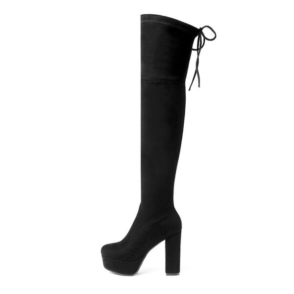 Women's suede stretch platform high heeled thigh high boots sexy tall boots for winter - Image 11