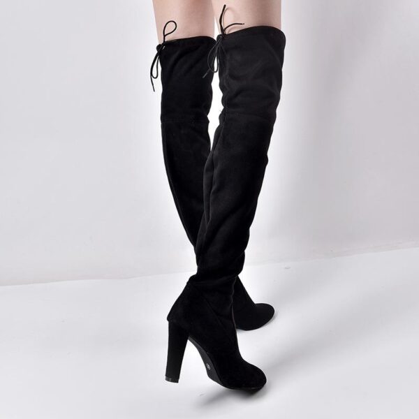 Over the knee heeled boots elastic suede long boots thigh high boots - Image 3