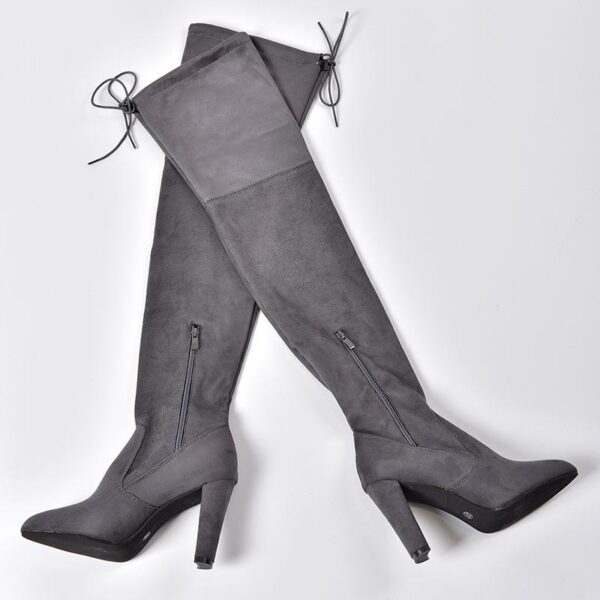 Over the knee heeled boots elastic suede long boots thigh high boots - Image 26