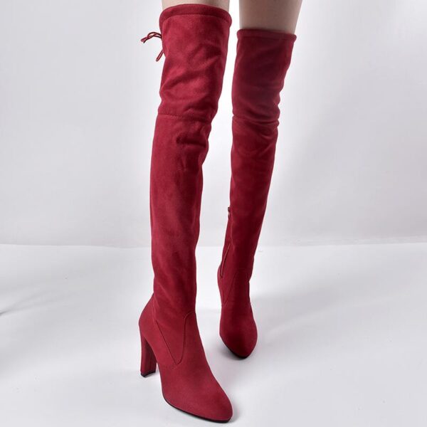 Over the knee heeled boots elastic suede long boots thigh high boots - Image 21