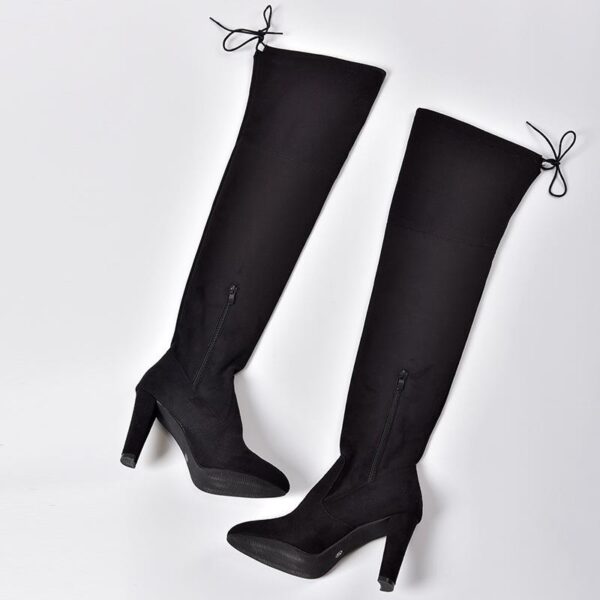 Over the knee heeled boots elastic suede long boots thigh high boots - Image 8