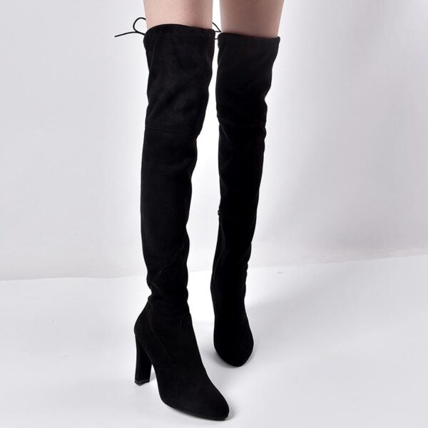 Over the knee heeled boots elastic suede long boots thigh high boots - Image 6