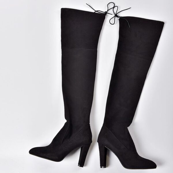 Over the knee heeled boots elastic suede long boots thigh high boots - Image 10