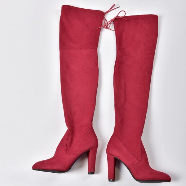 Over the knee heeled boots elastic suede long boots thigh high boots - Image 18
