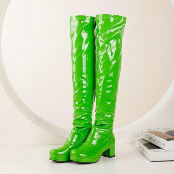 Women chunky heel platform solid color over the knee high boots - Image 14