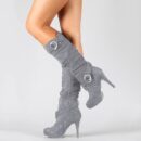 Women's stiletto high knee high boots  buckle strap heeled boots