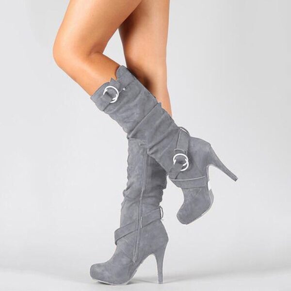 Women's stiletto high knee high boots  buckle strap heeled boots - Image 5