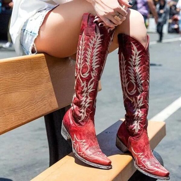 Knee high western cowboy boots pointed toe cowgirl boots vintage country boots - Image 2