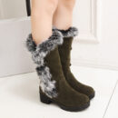 Fuzzy trim fur lined mid calf snow boots