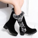 Fuzzy trim fur lined mid calf snow boots