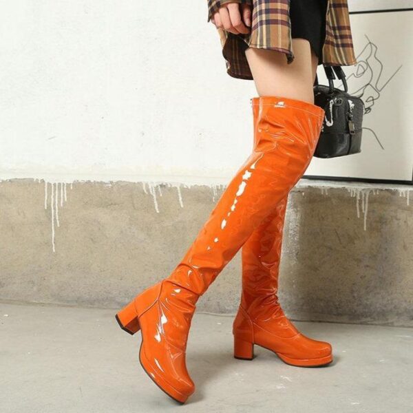 Women chunky heel platform solid color over the knee high boots - Image 8