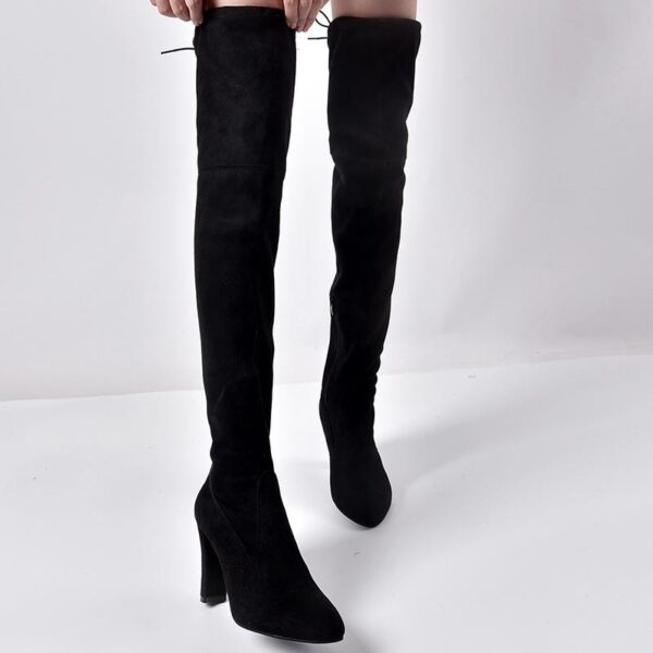 Over the knee heeled boots elastic suede long boots thigh high boots - Image 11