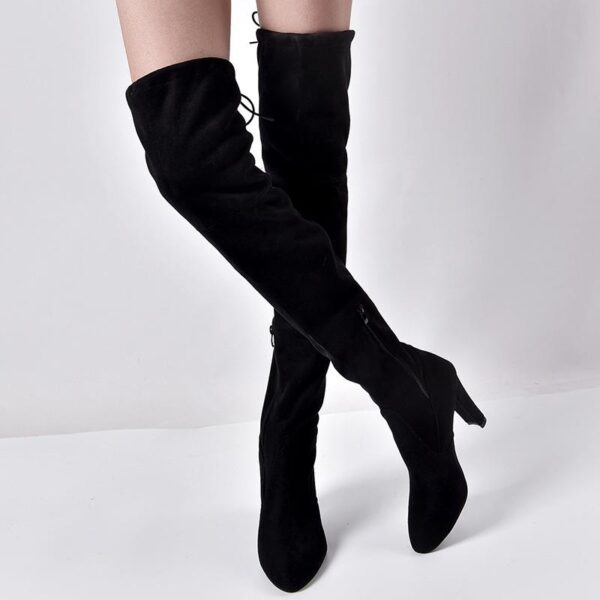 Over the knee heeled boots elastic suede long boots thigh high boots - Image 7