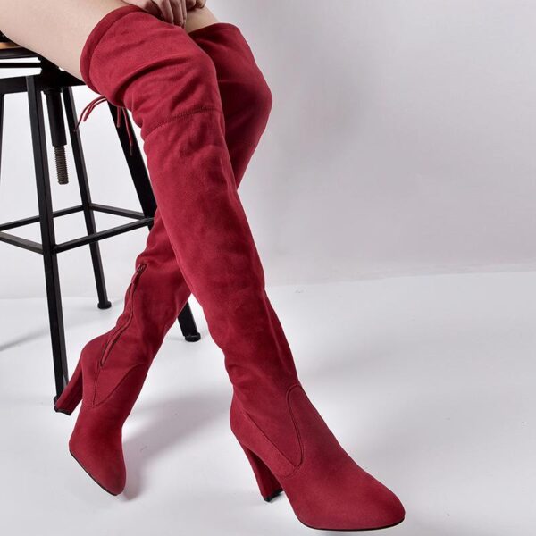 Over the knee heeled boots elastic suede long boots thigh high boots - Image 2
