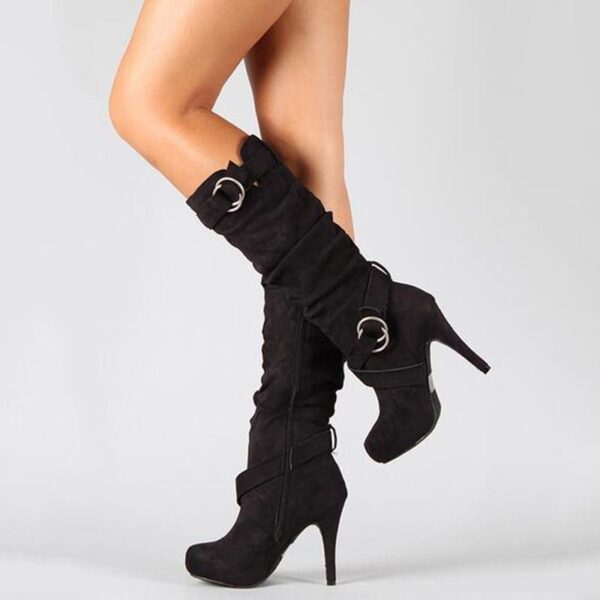 Women's stiletto high knee high boots  buckle strap heeled boots - Image 3