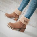 Women's fur lining snow boots block heel non-slip winter boots ankle snow boots