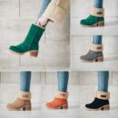 Women's fur lining snow boots block heel non-slip winter boots ankle snow boots