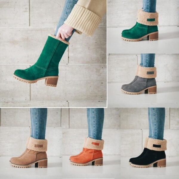 Women's fur lining snow boots block heel non-slip winter boots ankle snow boots - Image 3