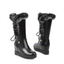 Women lace up faux fur chunky platform wedge winter mid calf boots