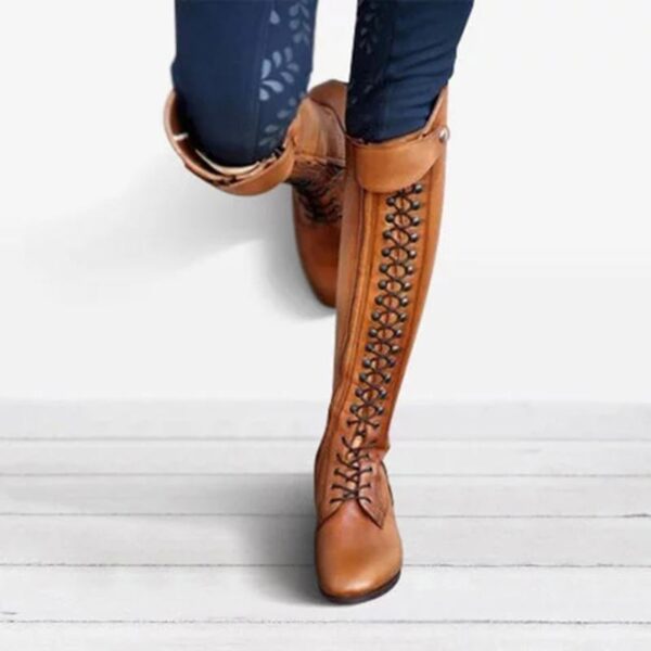 Knee high riding boots for women lace up low heel riding boots - Image 2