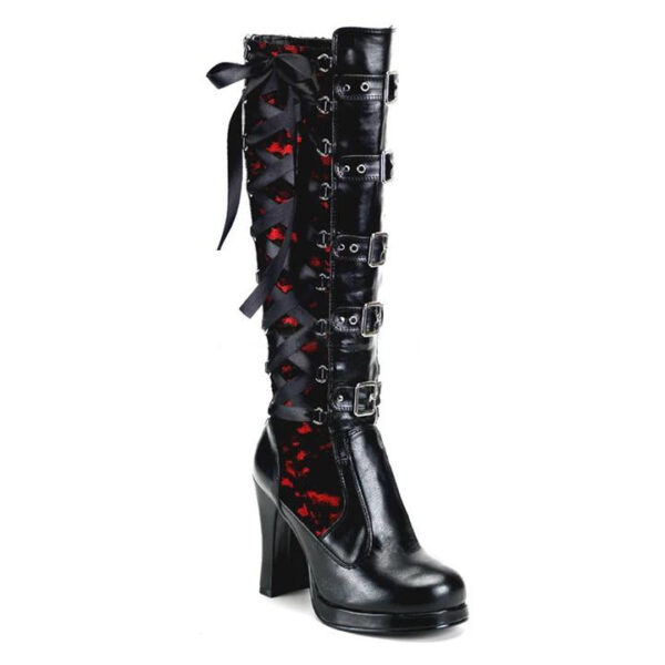 Black Gothic heeled boots sexy buckle boots punk tall boots heeled motorcycle boots - Image 2