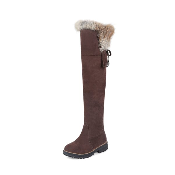 Faux suede plush lined over the knee boots with fuzzy trim - Image 5