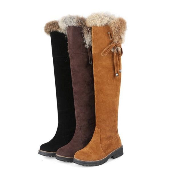 Faux suede plush lined over the knee boots with fuzzy trim - Image 3