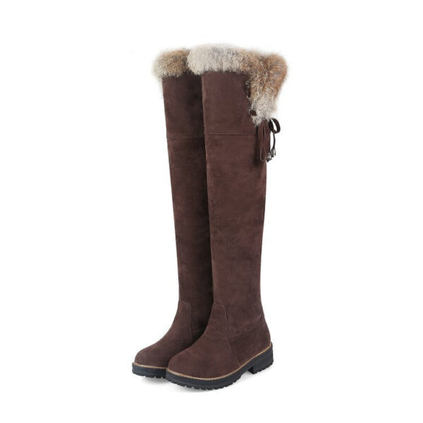Faux suede plush lined over the knee boots with fuzzy trim - Image 7