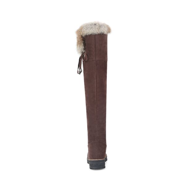 Faux suede plush lined over the knee boots with fuzzy trim - Image 8