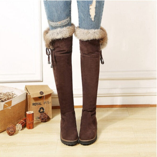 Faux suede plush lined over the knee boots with fuzzy trim - Image 17