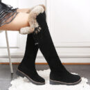 Faux suede plush lined over the knee boots with fuzzy trim