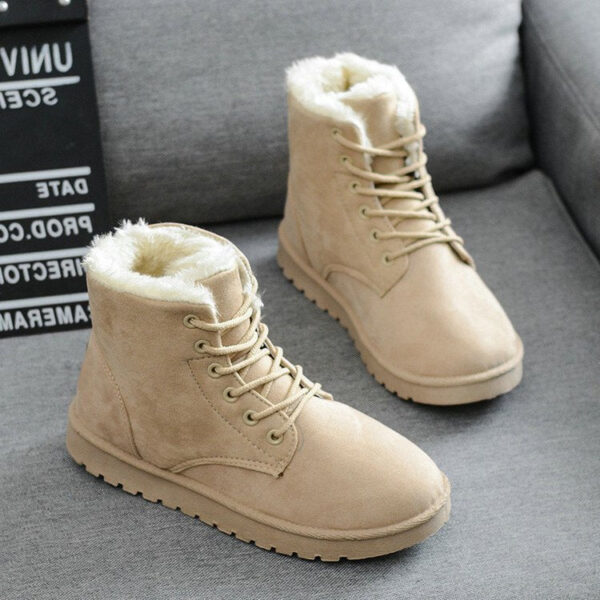 Fur lining lace-up snow boots warm ankle snow boots for women winter warm short boots - Image 3