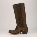 Women's knee high fringe boots low heel biker boots with tassels