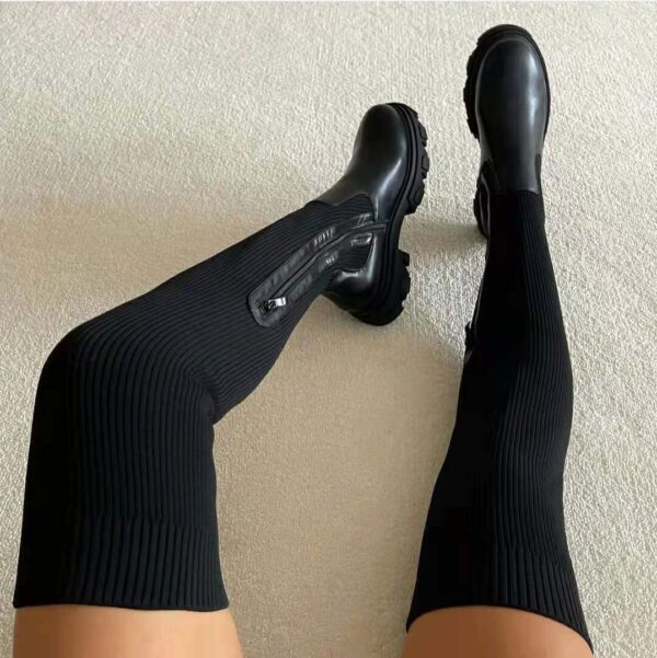 Women knit elastic sock chunky platform over the knee boots - Image 3