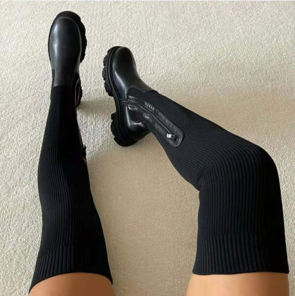 Women knit elastic sock chunky platform over the knee boots - Image 2