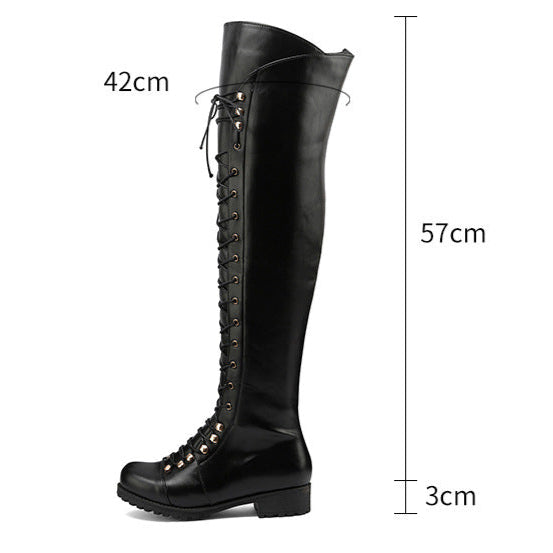 Over the knee combat boots thigh high motorcycle boots lace up tall boots for women - Image 8