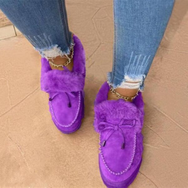 Women's flat warm lining snow booties cute bowknot furry ankle boots - Image 17