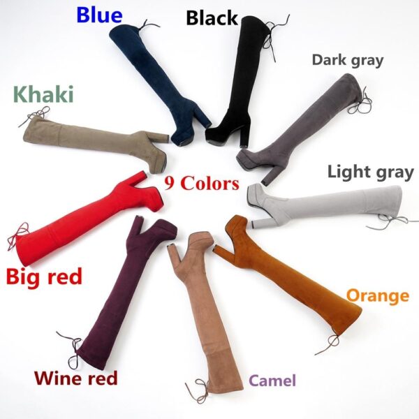 Women's suede stretch platform high heeled thigh high boots sexy tall boots for winter - Image 27