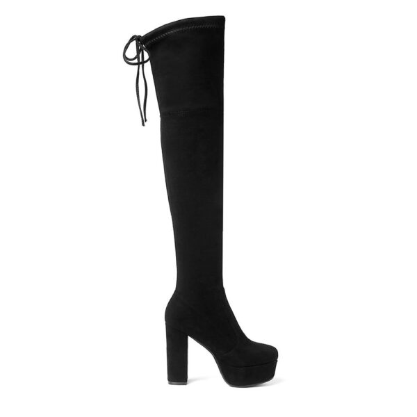 Women's suede stretch platform high heeled thigh high boots sexy tall boots for winter - Image 7