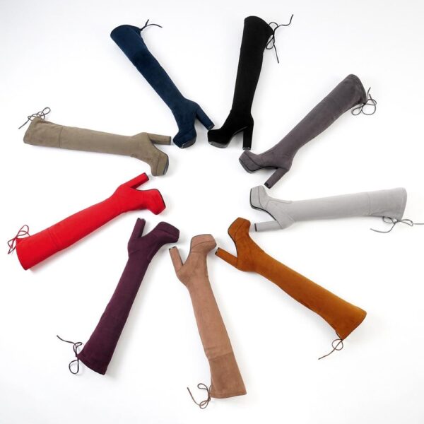 Women's suede stretch platform high heeled thigh high boots sexy tall boots for winter - Image 2