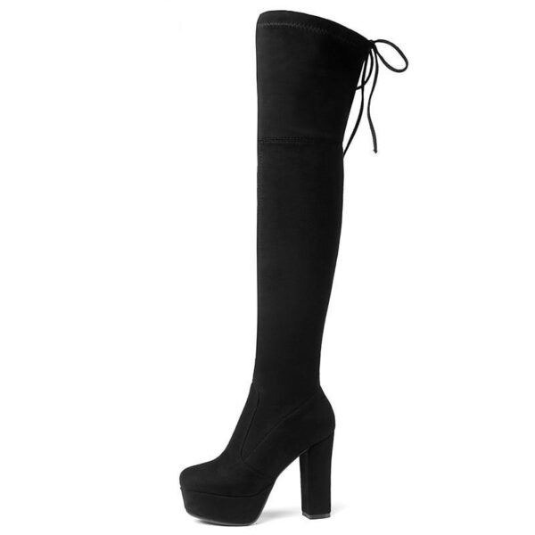 Women's suede stretch platform high heeled thigh high boots sexy tall boots for winter - Image 3