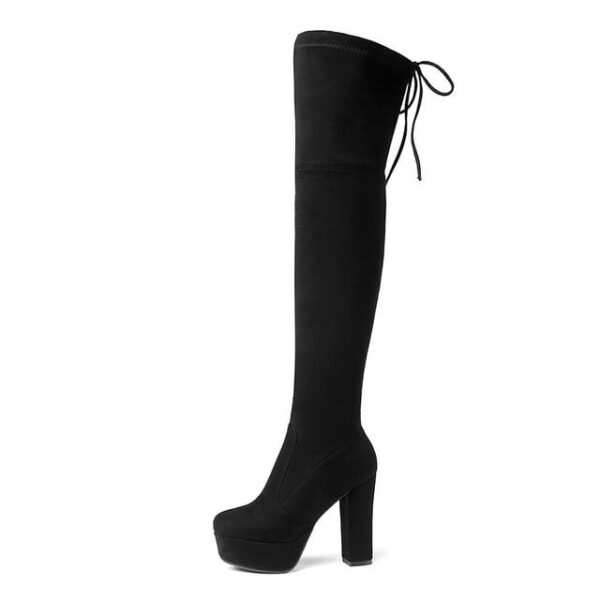 Women's suede stretch platform high heeled thigh high boots sexy tall boots for winter - Image 5