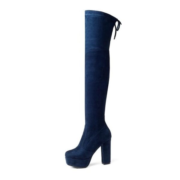 Women's suede stretch platform high heeled thigh high boots sexy tall boots for winter - Image 25