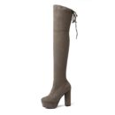 Women's suede stretch platform high heeled thigh high boots sexy tall boots for winter