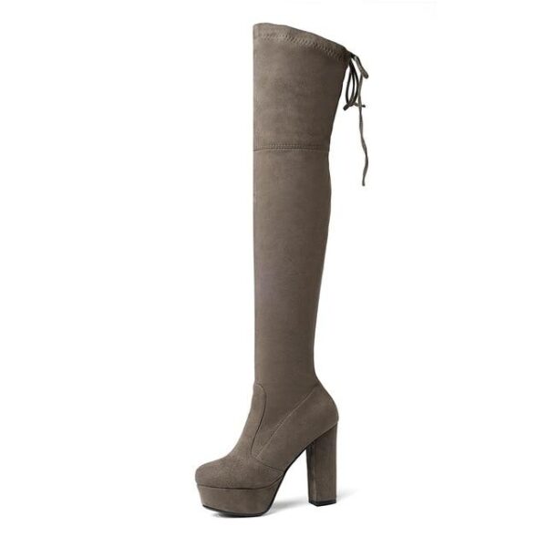 Women's suede stretch platform high heeled thigh high boots sexy tall boots for winter - Image 24