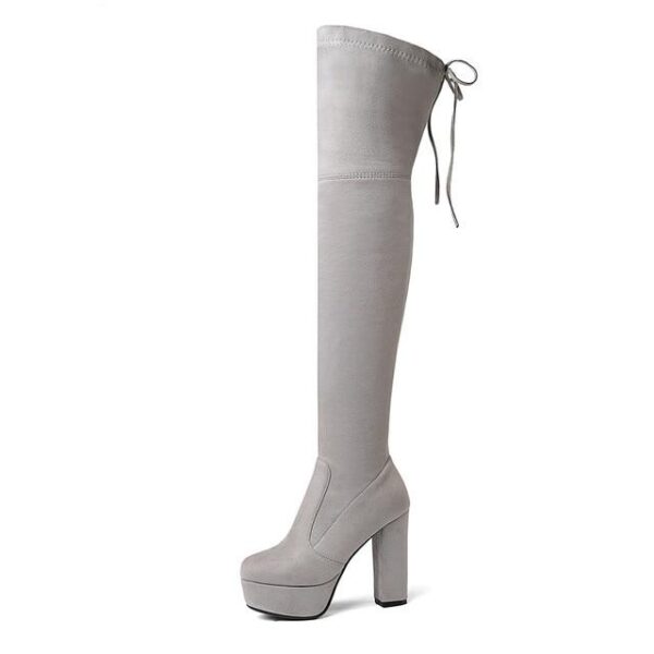 Women's suede stretch platform high heeled thigh high boots sexy tall boots for winter - Image 12